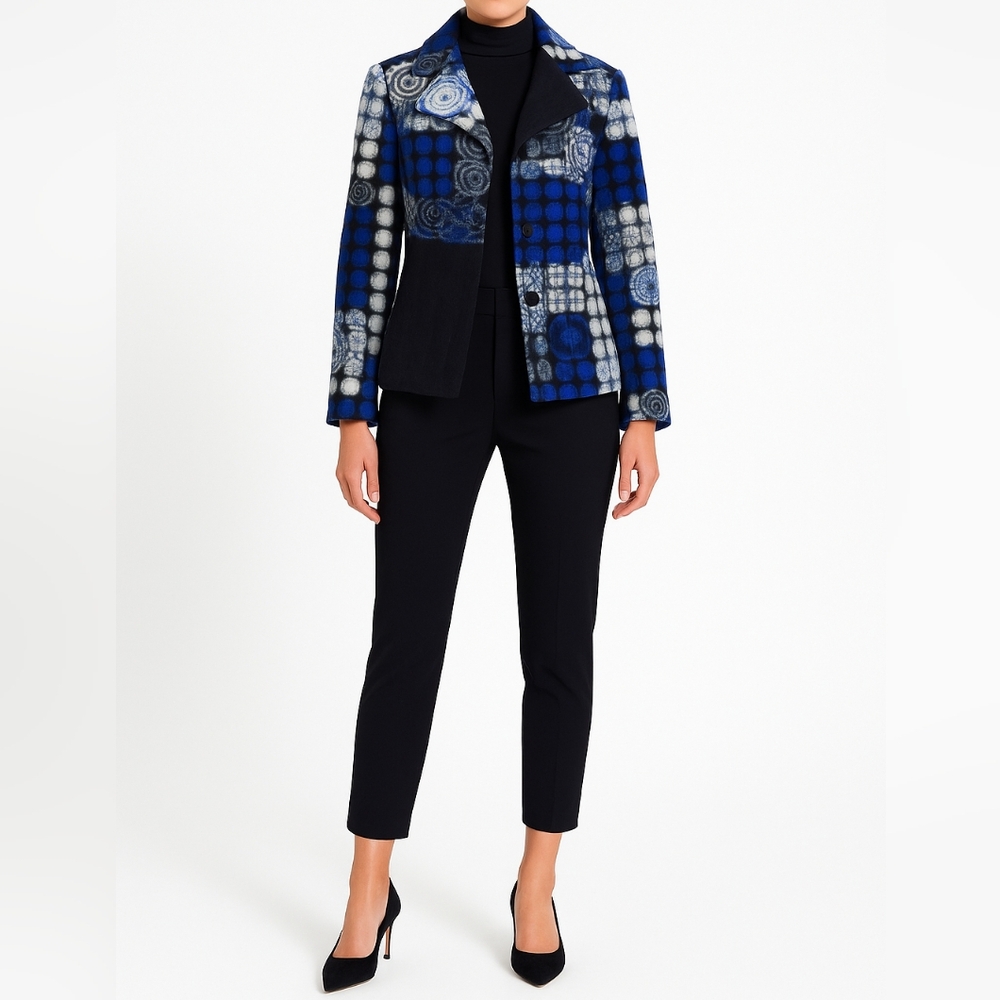 Wool Domani Blue Worldly Checkered Patch Polka Do… - image 11